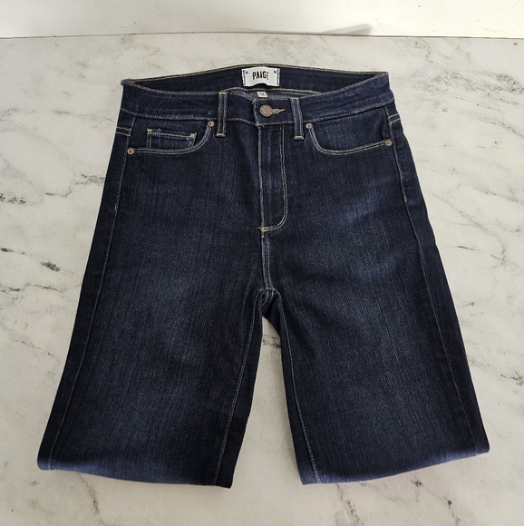 PAIGE Hoxton Ultra Skinny High Rise Ankle Dark Blue Jean 28 Preowned - Picture 5 of 9
